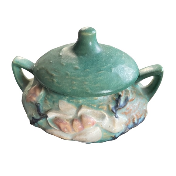 1940s Vintage Antique Roseville Pottery Magnolia Creamer & Closed Sugar with Lid - Picture 2 of 10